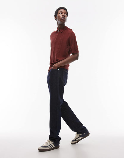 Knitted Short Sleeve1/4 Zip Textured Polo Shirt