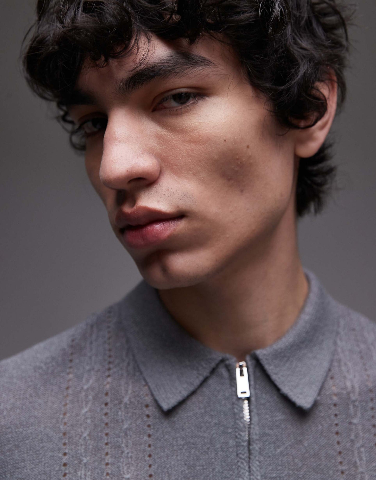 Knitted Short Sleeve1/4 Zip Textured Polo Shirt