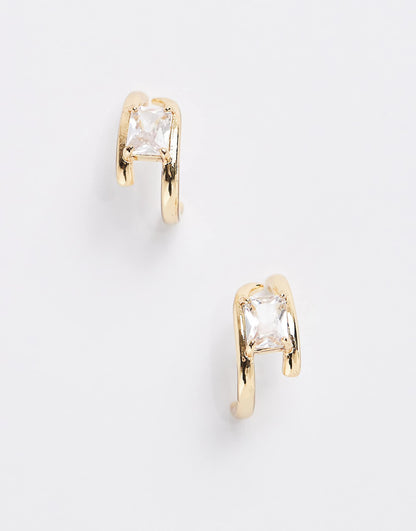 14K Gold Plated Hoop Earrings With Cubic Zirconia Detail