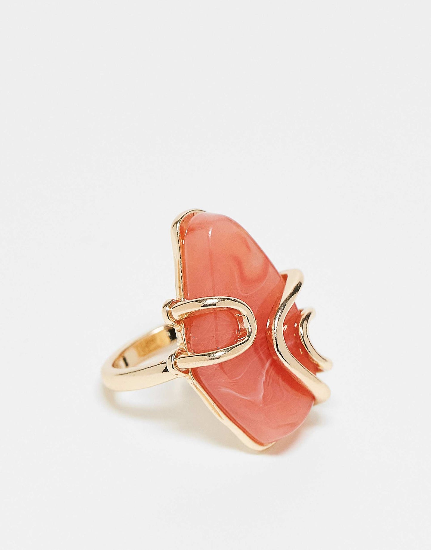 Ring With Faux Semi Precious Pink Stone