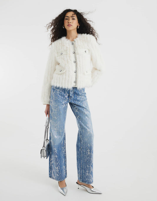 Foil Snake Print Relaxed Straight Jean