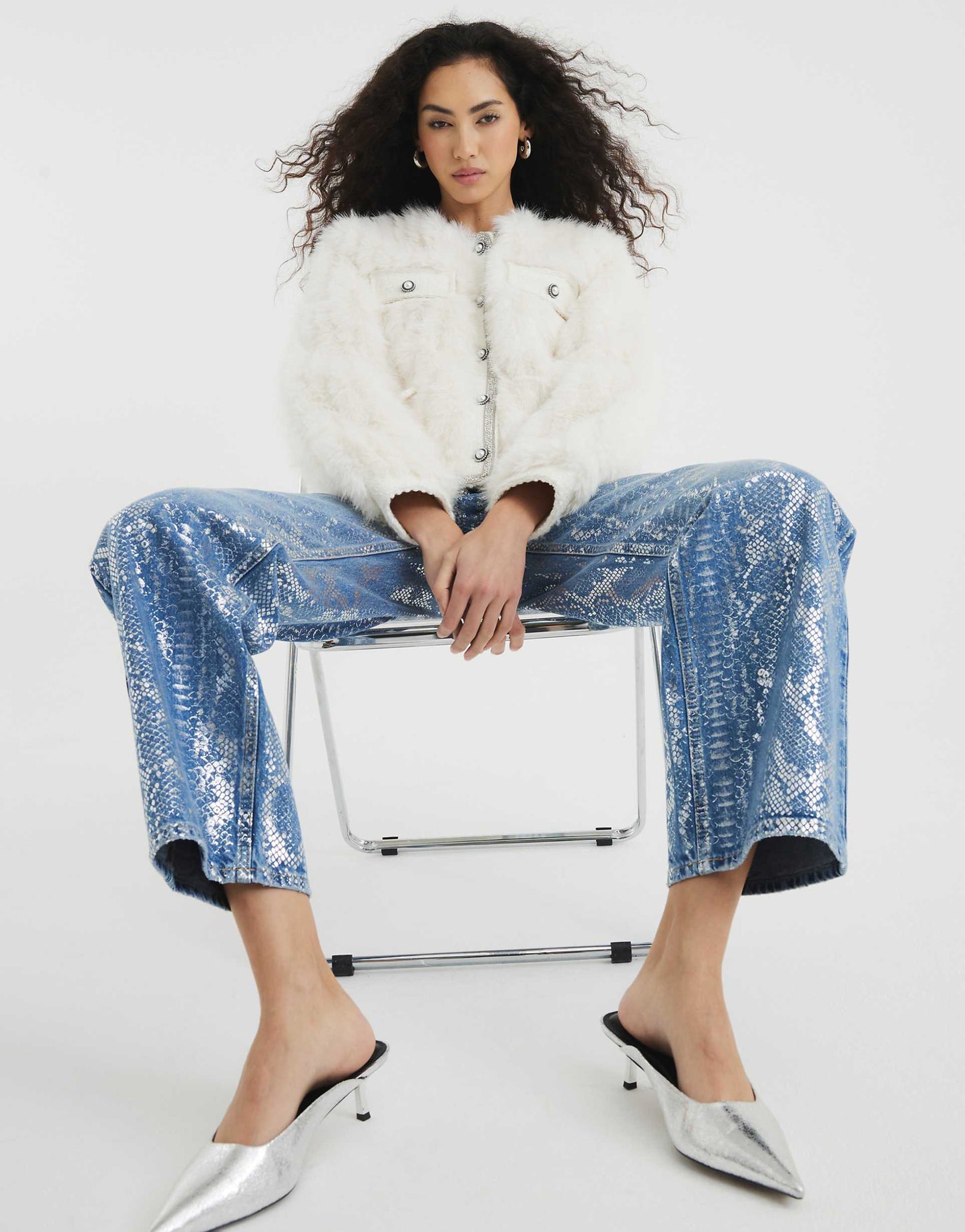 Foil Snake Print Relaxed Straight Jean