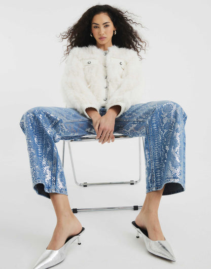 Foil Snake Print Relaxed Straight Jean