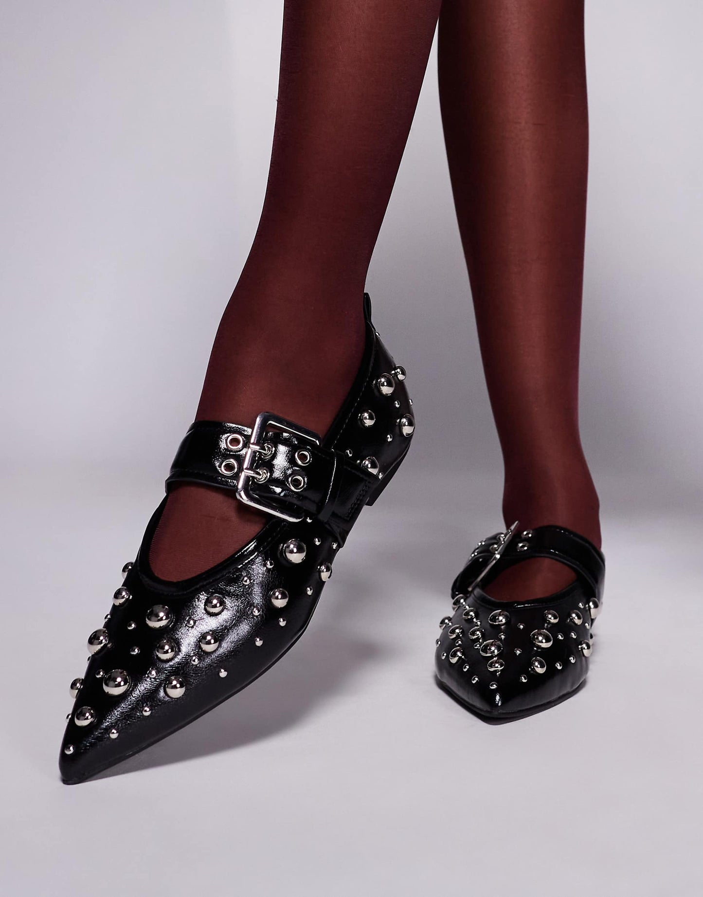 Pointed Mary Jane Ballet With Studded Detail