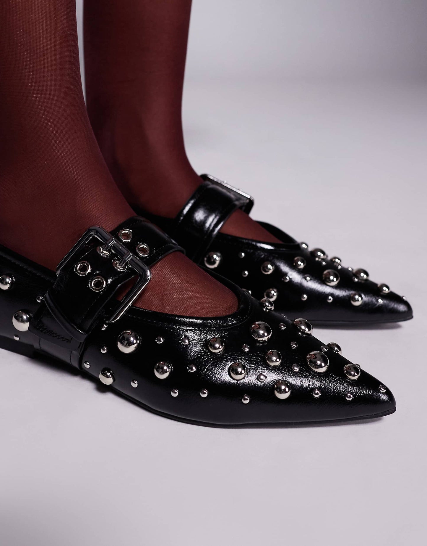 Pointed Mary Jane Ballet With Studded Detail