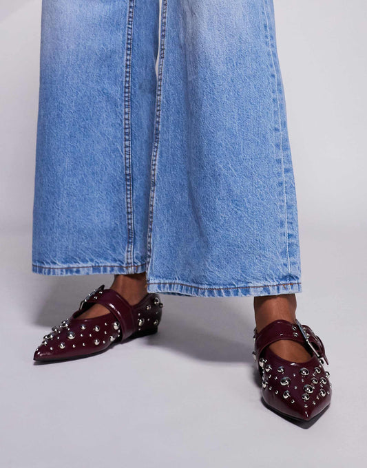 Pointed Mary Jane Ballet With Studded Detail