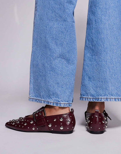 Pointed Mary Jane Ballet With Studded Detail