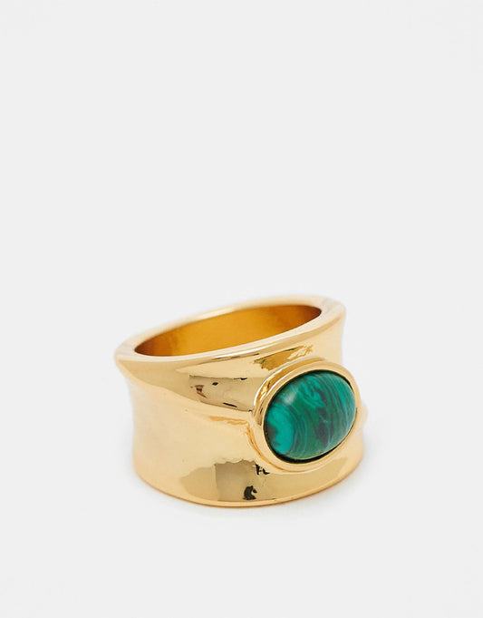 14K Gold Plated Ring With Malachite Detail