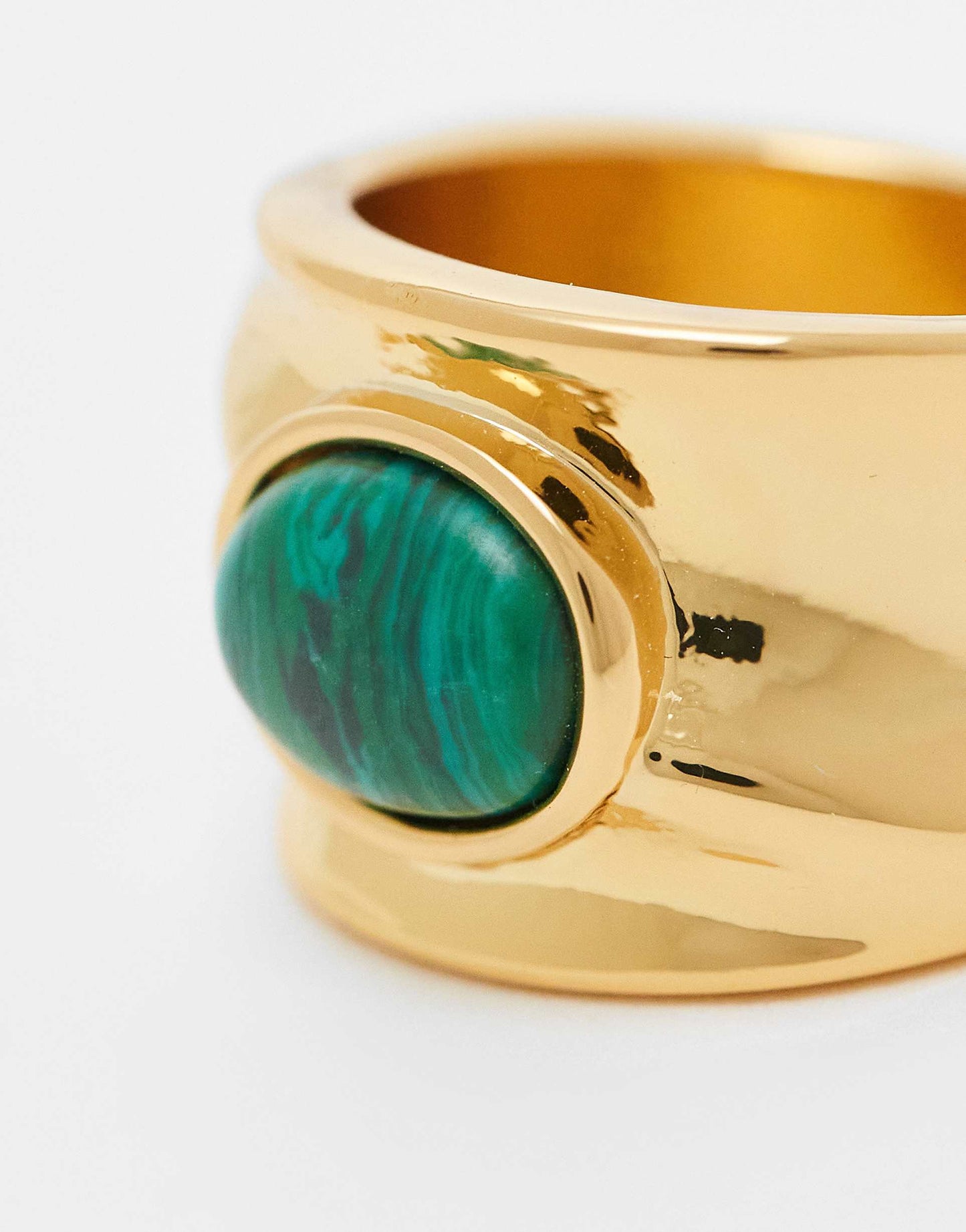 14K Gold Plated Ring With Malachite Detail