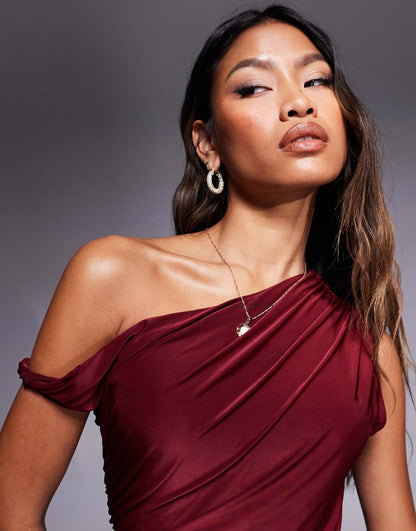 Exclusive Slinky Twist Off Shoulder Bodycon Mini Dress