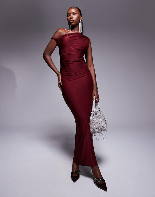 Exclusive Slinky Twist Off Shoulder Bodycon Maxi Dress