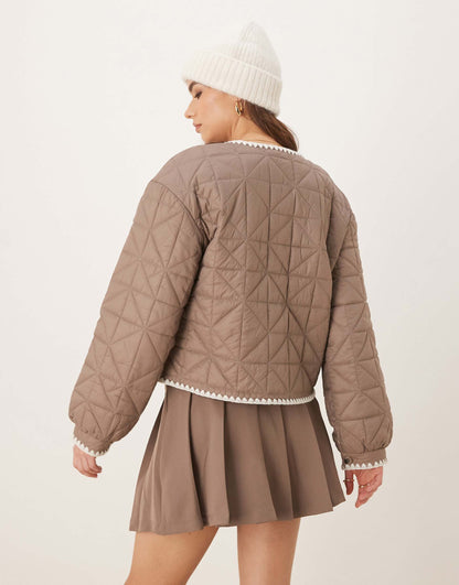 Quilted Stitch Detail Cropped Bomber Jacket
