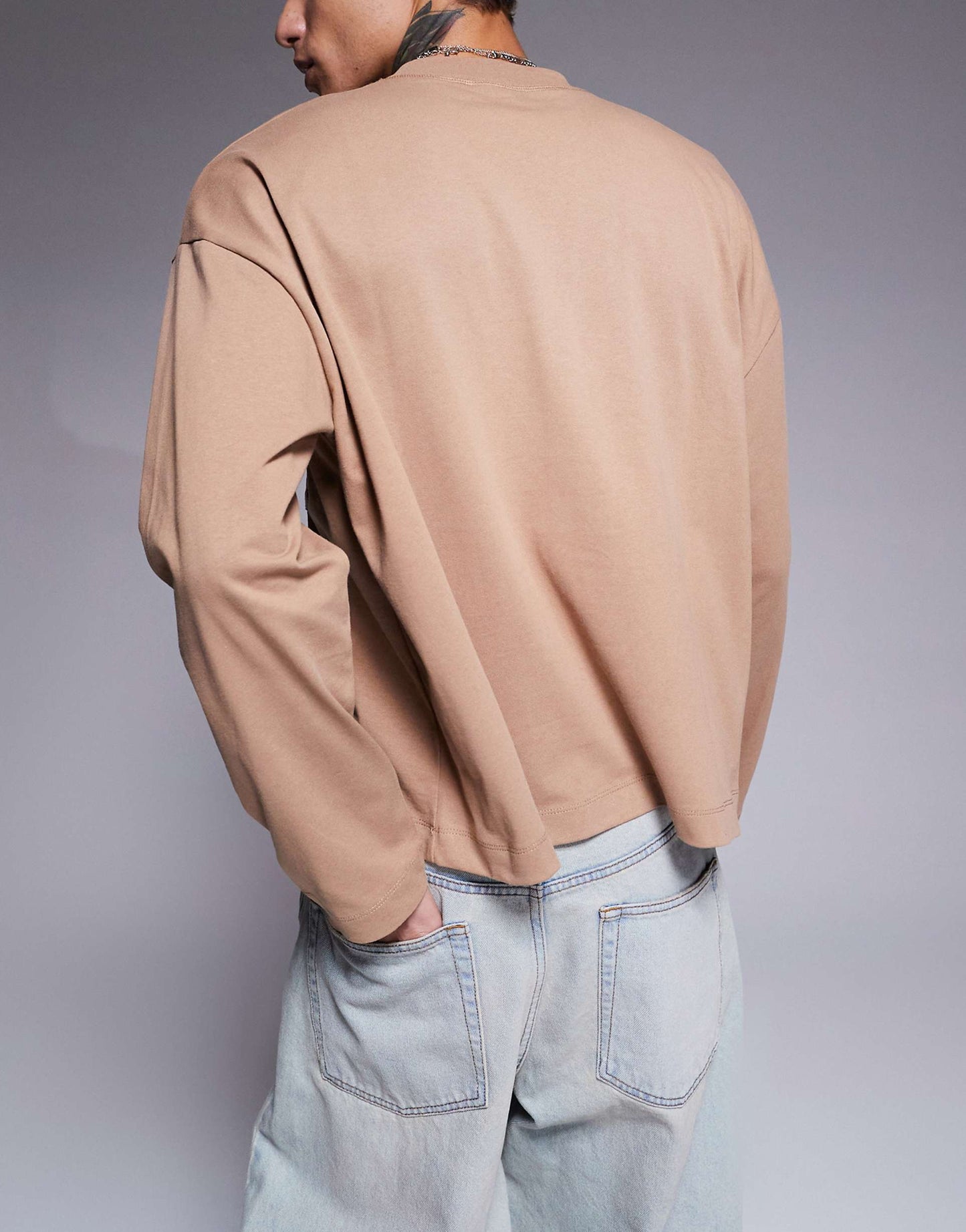 Essential Oversized Boxy Long Sleeve T-Shirt With Front Pocket 240Gsm