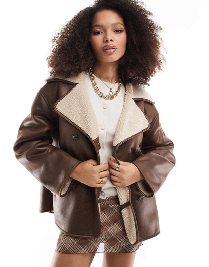 Faux Leather Jacket With Borg Lining