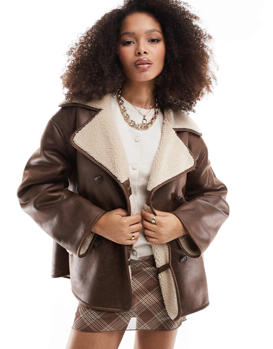 Faux Leather Jacket With Borg Lining