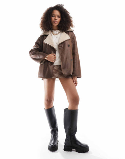 Faux Leather Jacket With Borg Lining