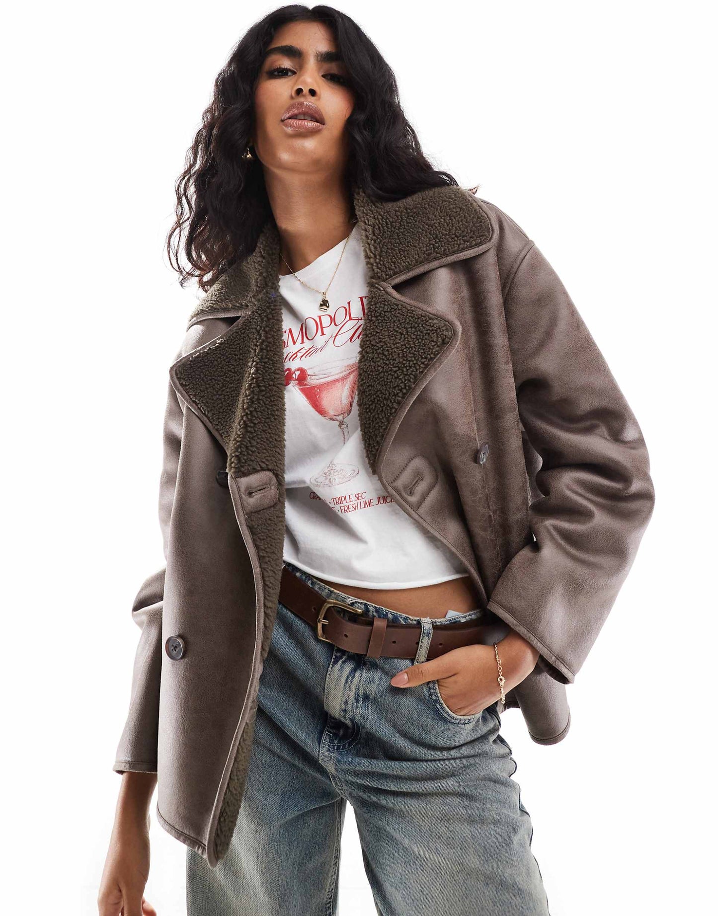Faux Leather Aviator With Borg Lining