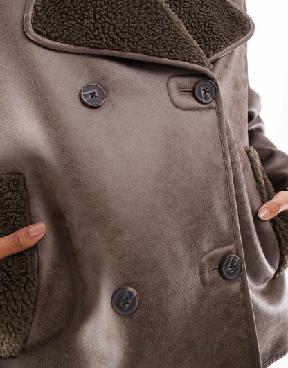 Faux Leather Aviator With Borg Lining