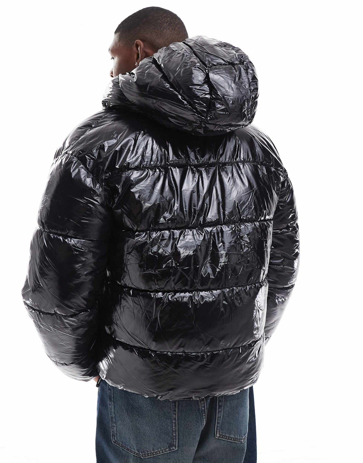 High Shine Puffer Jacket With Hood