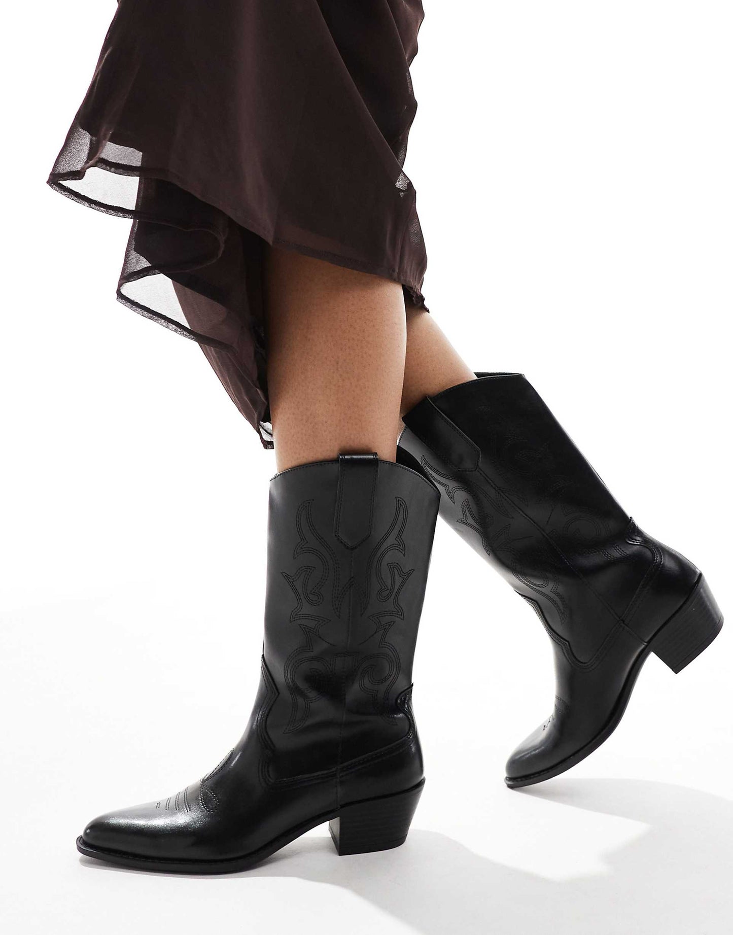 Faux Leather Topstitched Western Boots