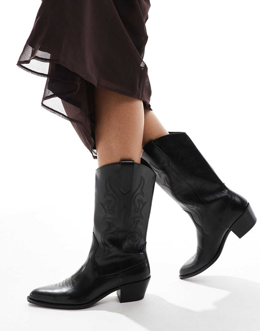 Faux Leather Topstitched Western Boots