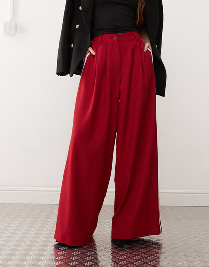 Pleat Detail Side Stripe Wide Leg Tailored Trousers