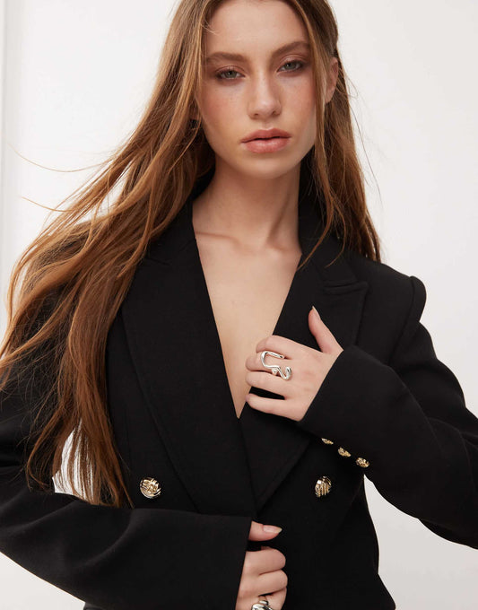 Double Breasted Blazer With Gold Button Hardware