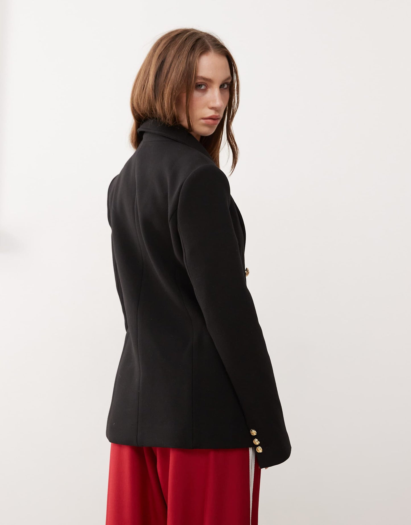 Double Breasted Blazer With Gold Button Hardware