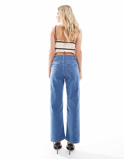 Petite Heart Pocket Straight Leg Jean