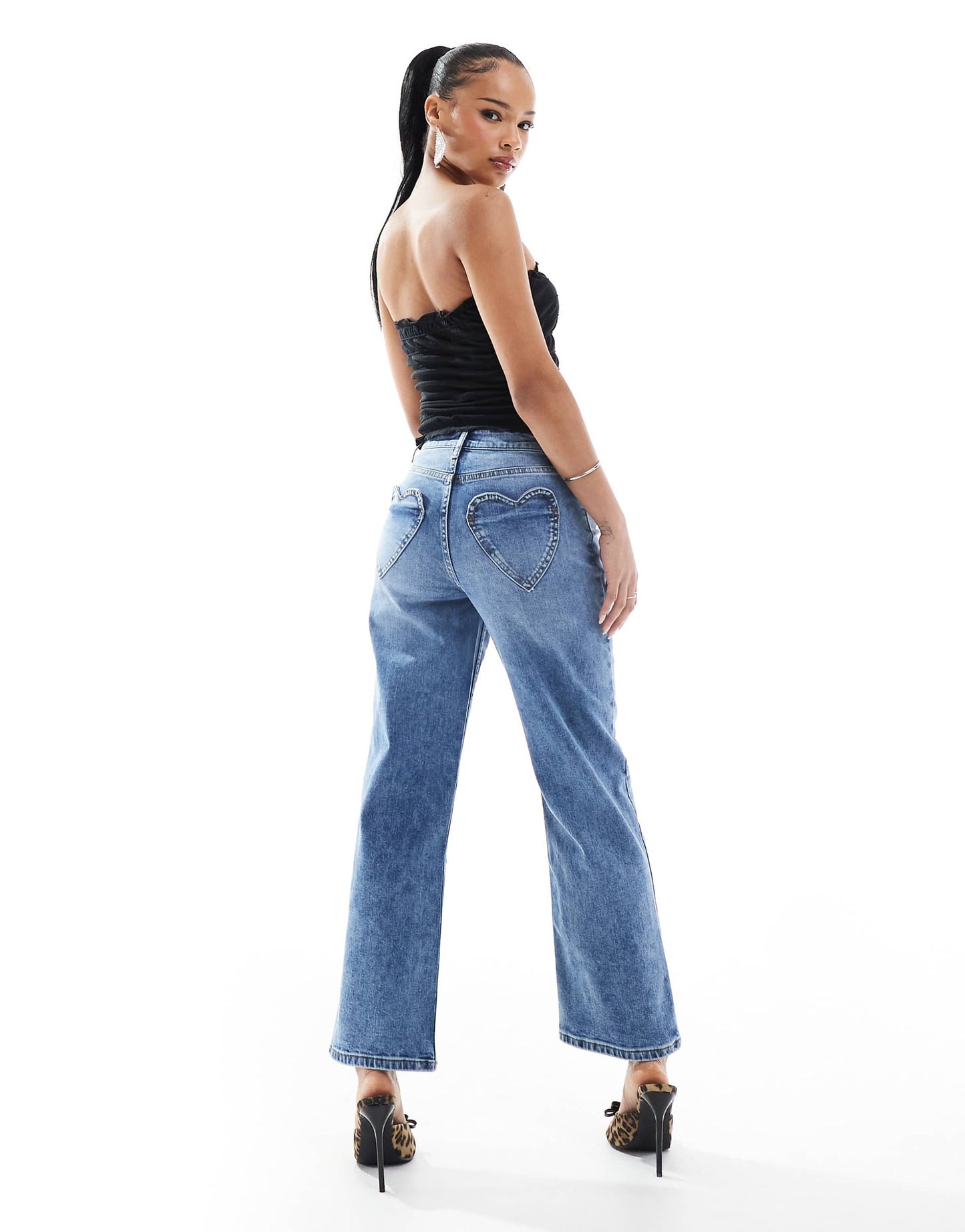 Petite Heart Pocket Straight Leg Jean