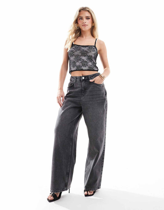 Petite  Flocked Bow Pocket Baggy Jean