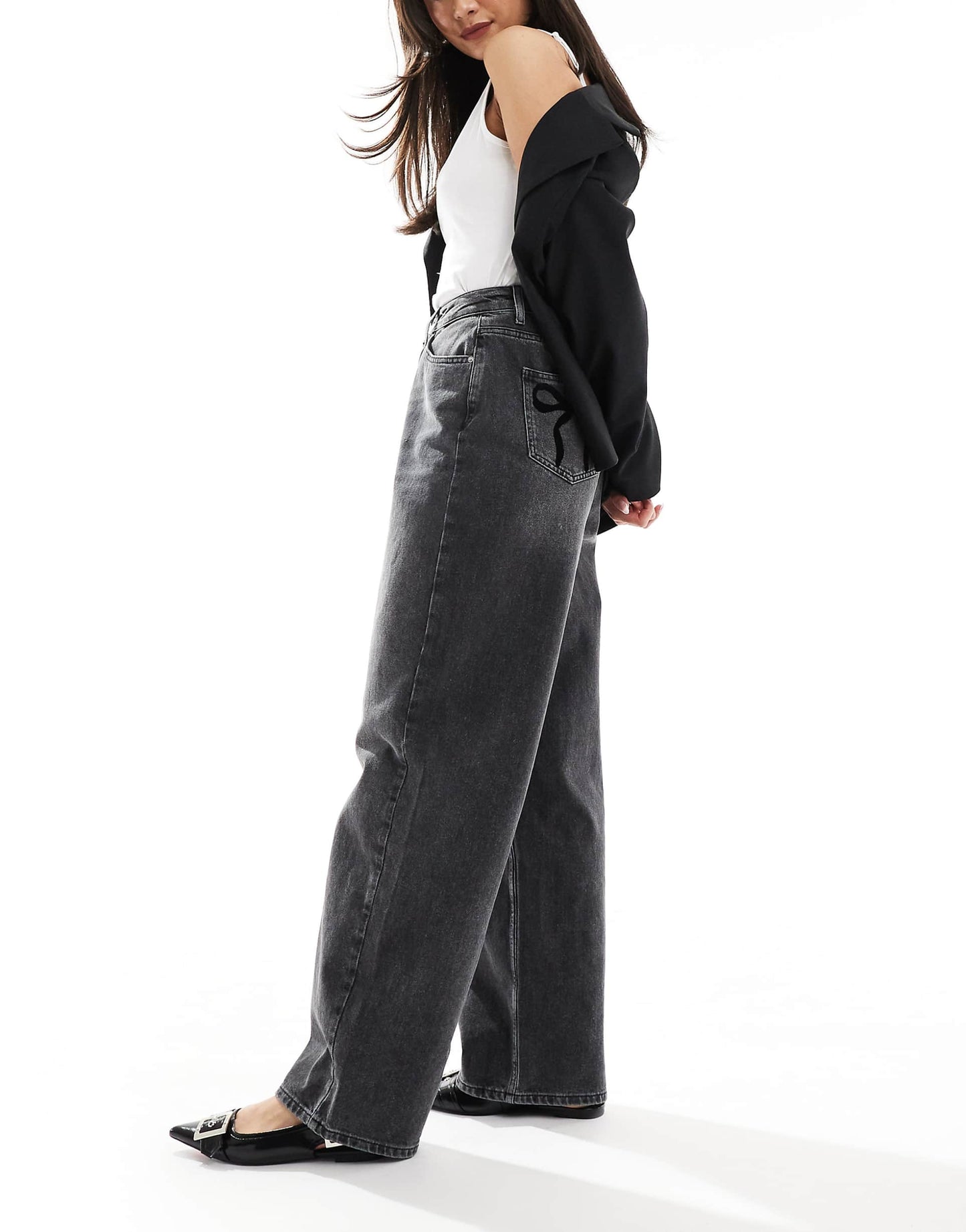 Flocked Bow Pocket Baggy Jean