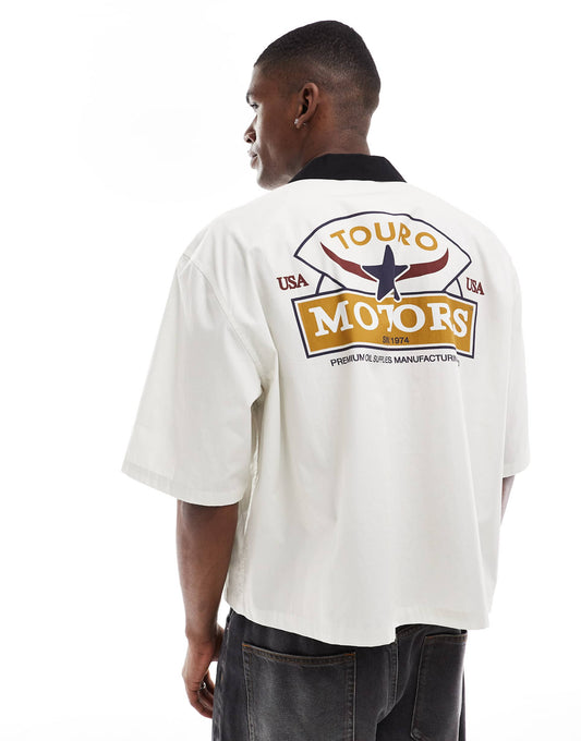 Oversized Boxy Shirt With Motorsports Back Print