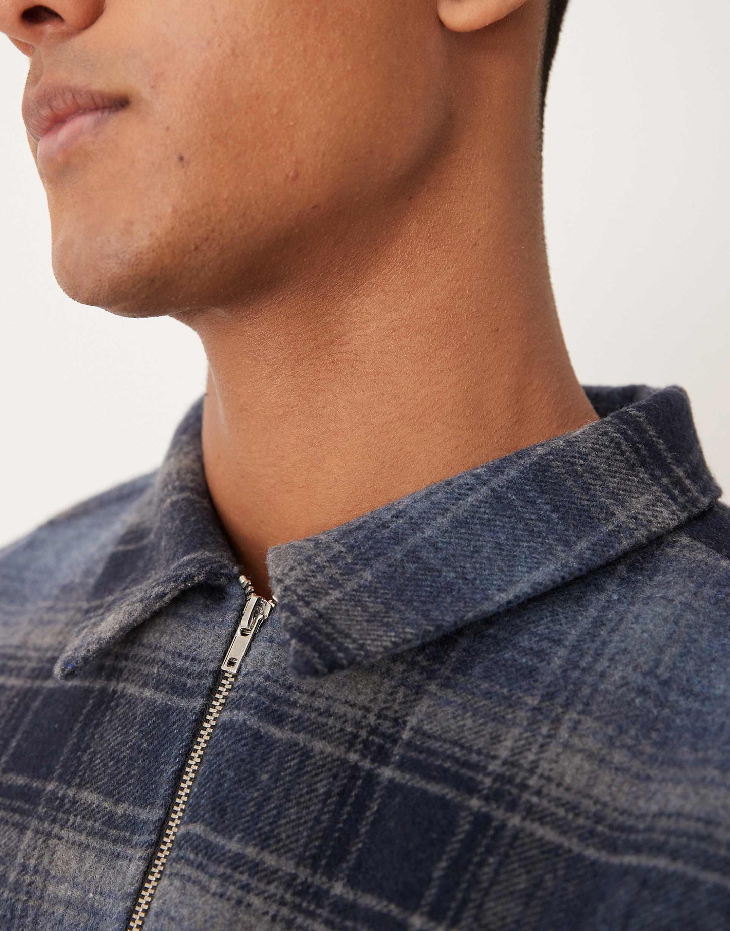 Brushed Check Shacket With Zip