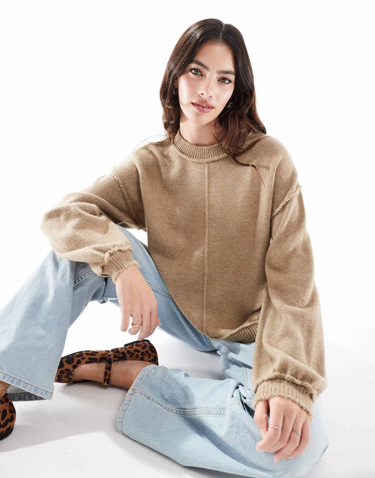 Fluffy Knitted Jumper With Exposed Seams