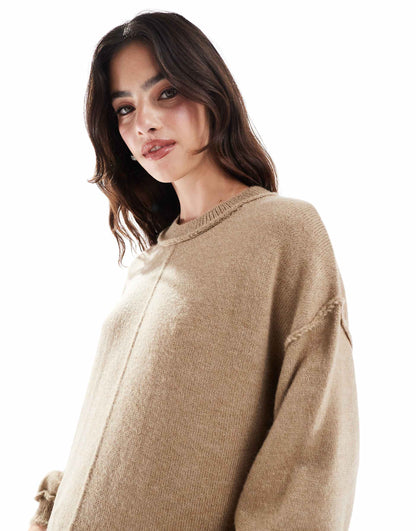 Fluffy Knitted Jumper With Exposed Seams