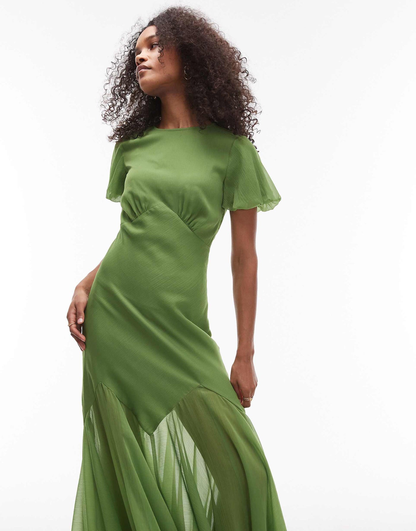 Ruffle Sleeve Volume Hem Maxi Dress