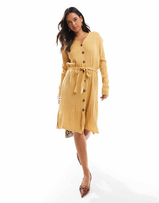 Button-Front Cardigan Midi-Dress