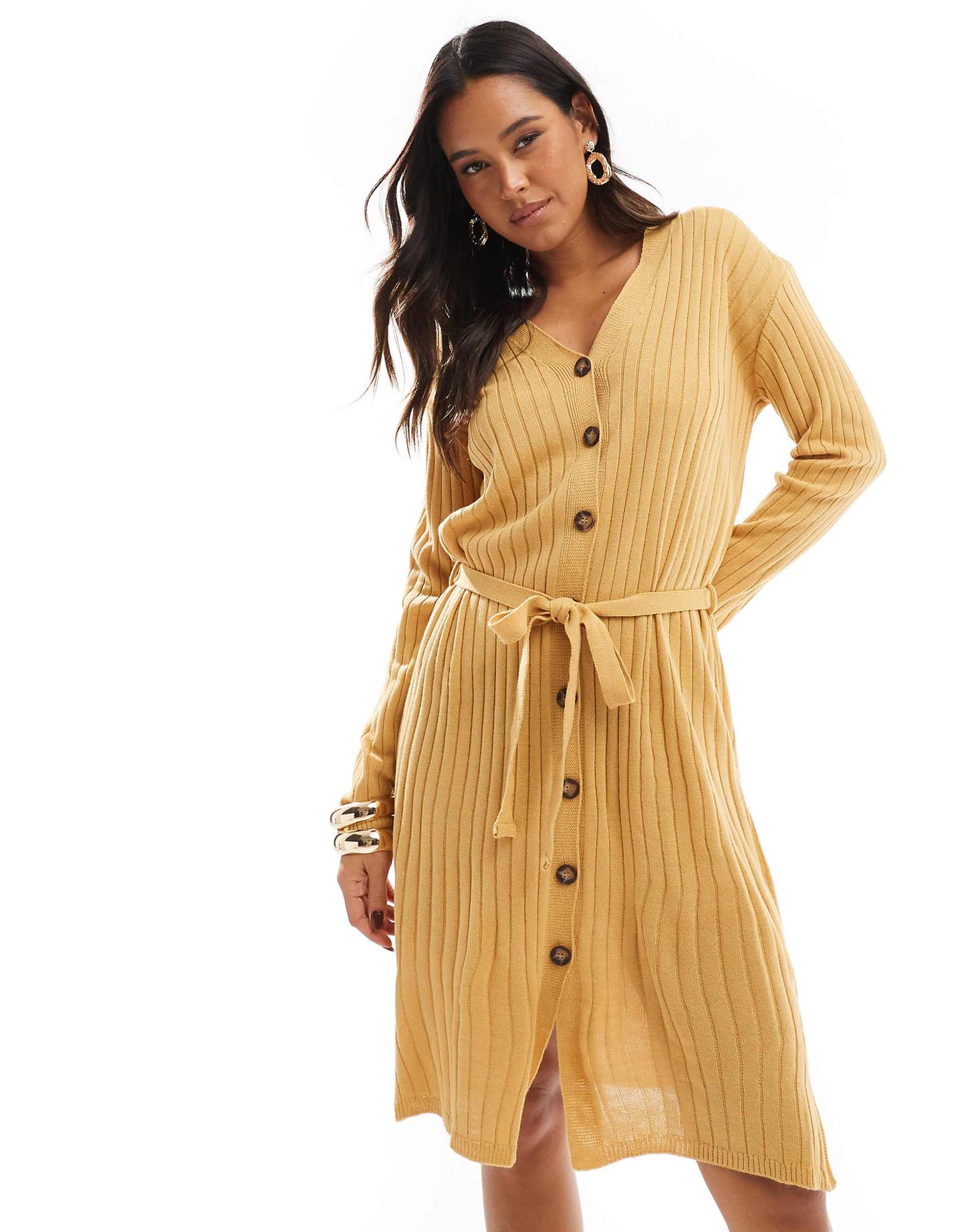 Button-Front Cardigan Midi-Dress