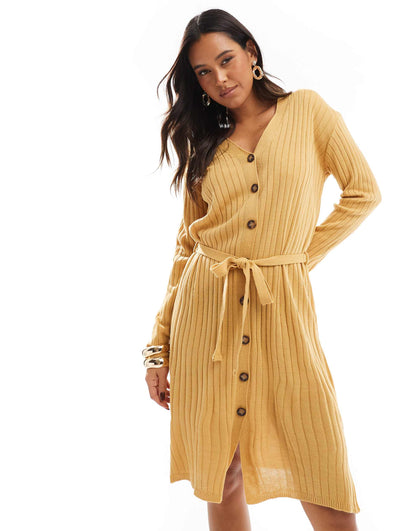Button-Front Cardigan Midi-Dress
