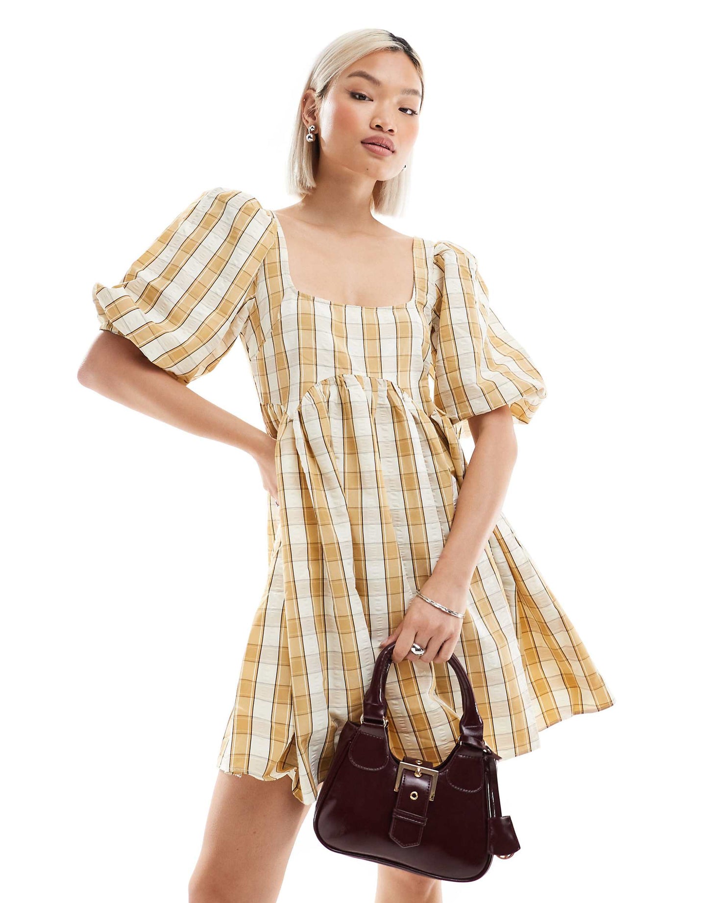 Square-Neck Smock Mini-Dress