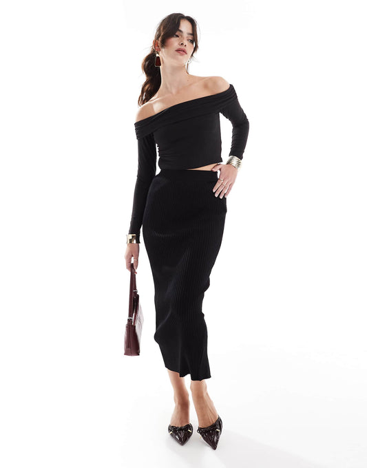 High Waist Knit Midaxi Skirt