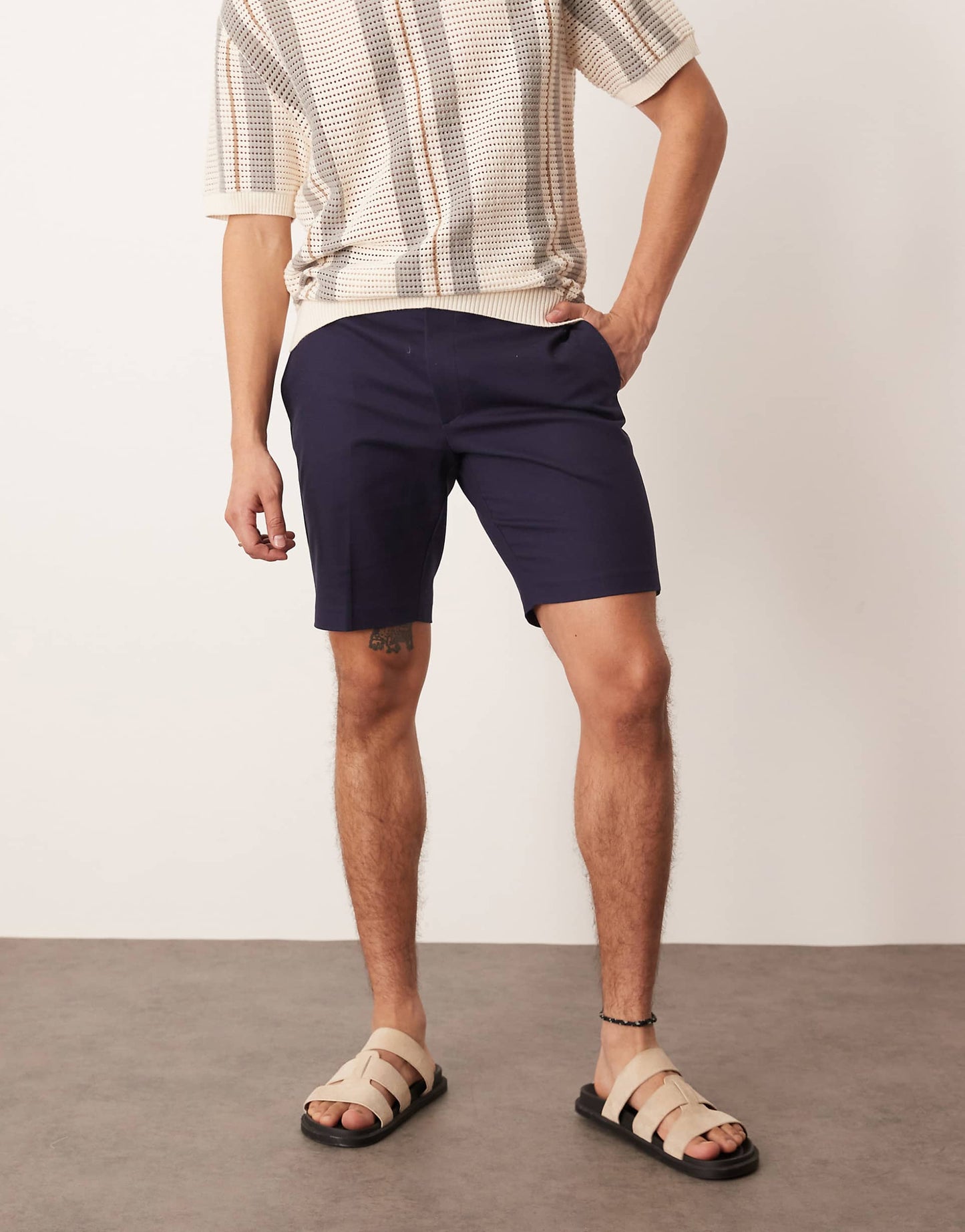 Smart Slim Fit Chino Shorts With Mitred Tab