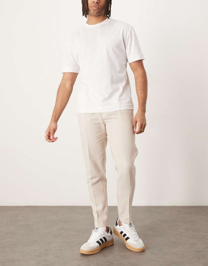 Smart Tapered Fit Wool Mix Trousers With Front Pleat