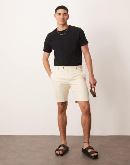 Smart Slim Fit Chino Shorts With Mitred Tab