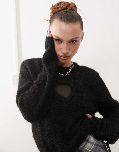 Fluffy Sweater With Cut Out Heart