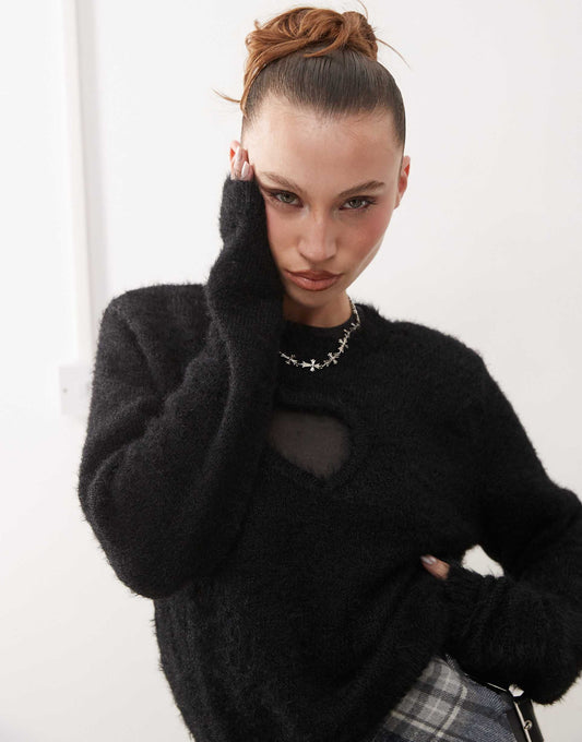 Fluffy Sweater With Cut Out Heart
