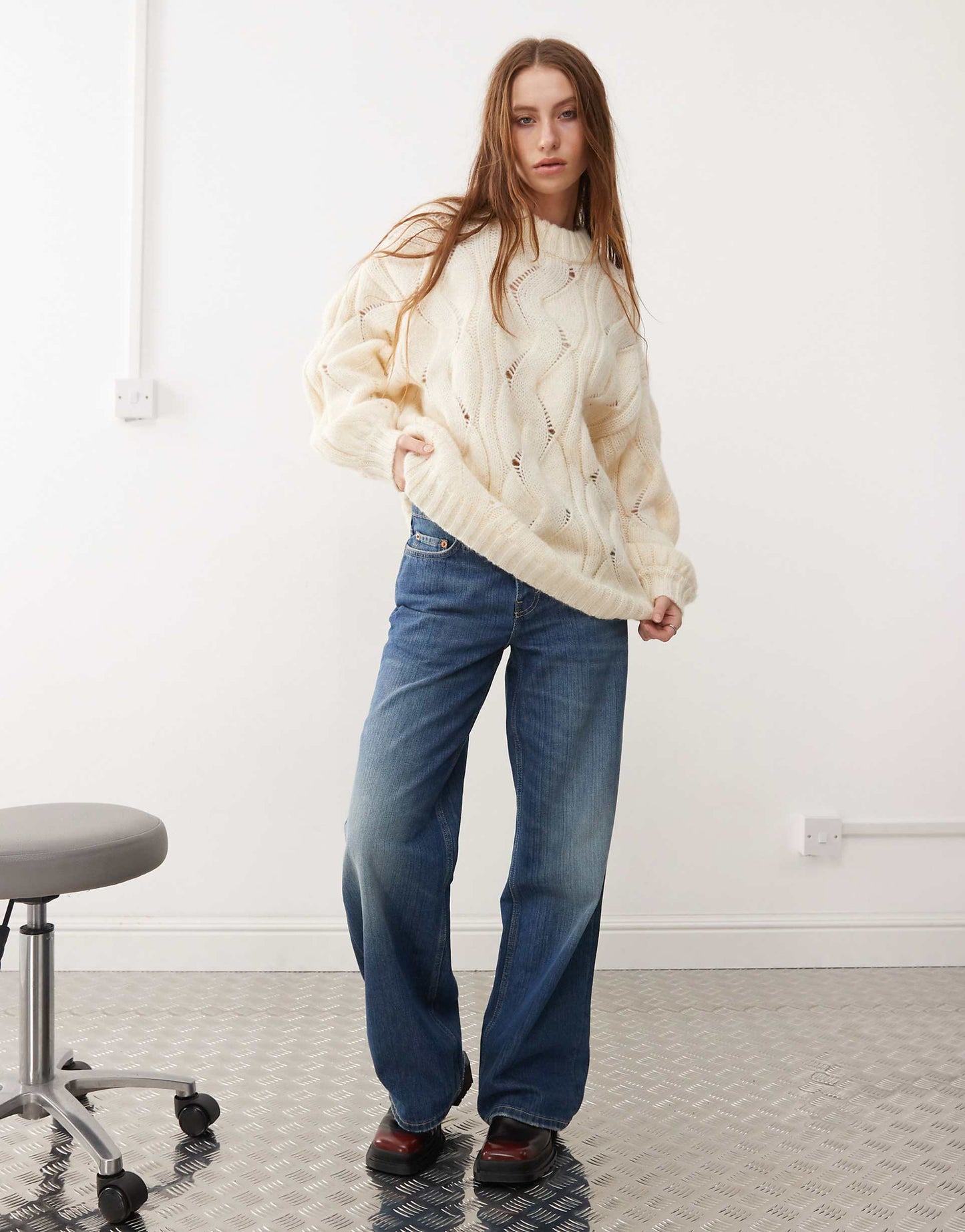 Oversized Crew Neck Cable Knitted Sweater