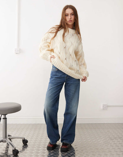 Oversized Crew Neck Cable Knitted Sweater