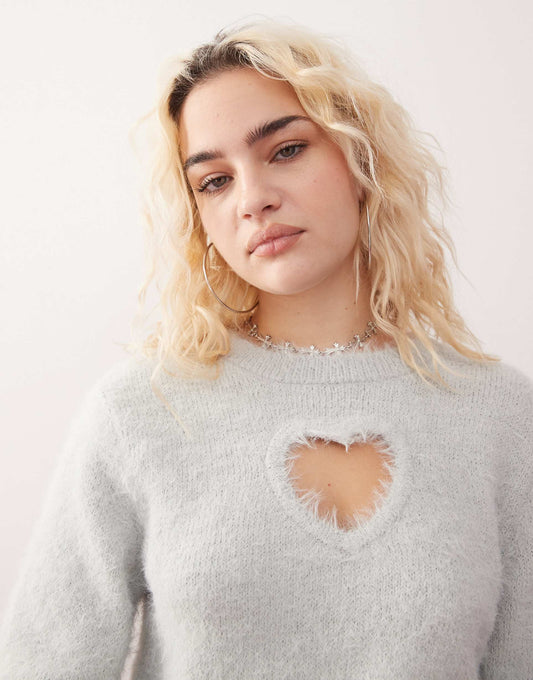 Fluffy Sweater With Cut Out Heart